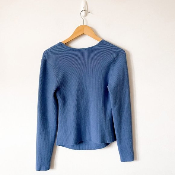 Abercrombie & Fitch BLUE Ribbed Portrait Neck Crop Knit  Long-Sleeve Top Sz XL - Picture 6 of 8